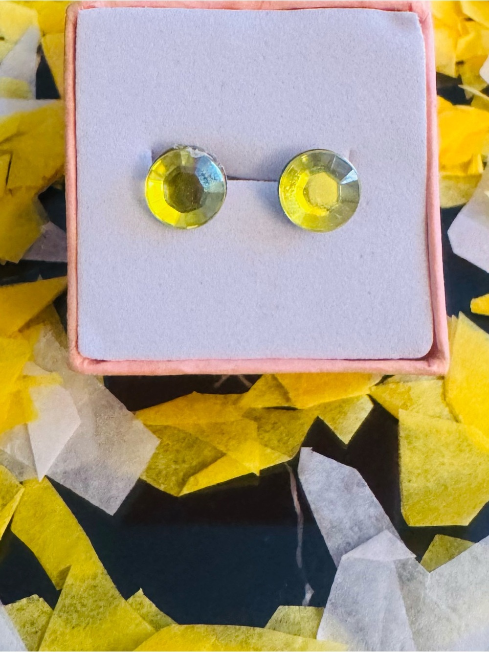Luminous Yellow Crystal Round Stud Earrings